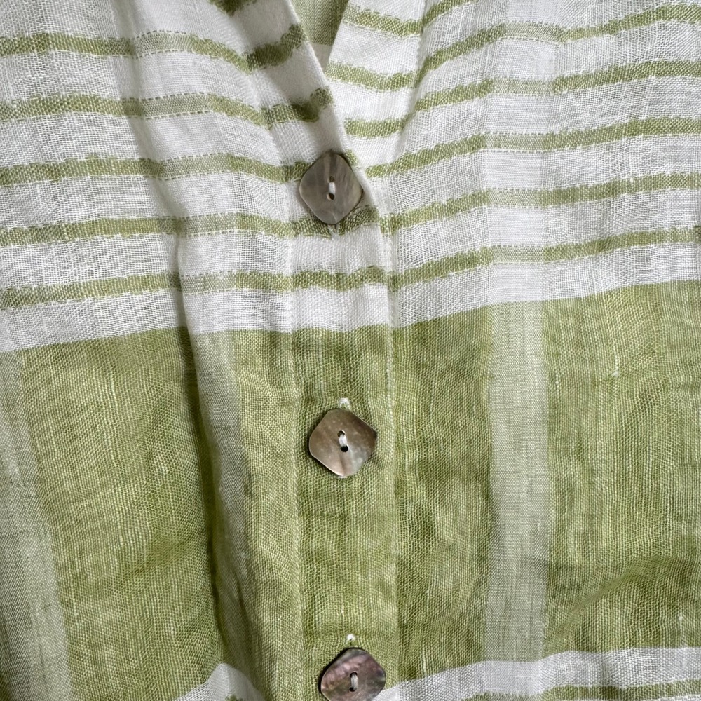Habitat Womens Size L 100% Linen Striped Button Down Shirt Green White Relaxed - Picture 2 of 7